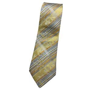 KENZO Men's 100% Silk Necktie LUXURY Tie Gold Striped Floral W:3.7" EUC